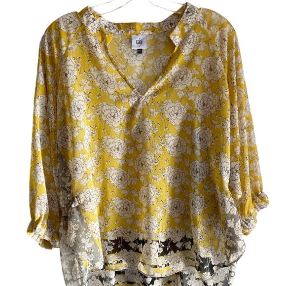 CAbi Amelia Gather‎ V Neck Hi Lo Floral Sheer Top S - Picture 10 of 14